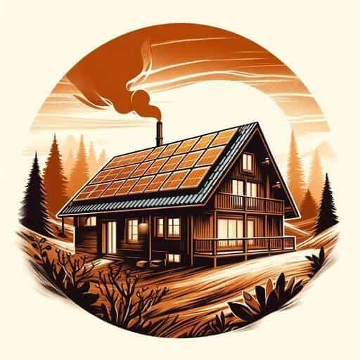 Uma casa isolada em meio à natureza, com painéis solares no telhado e um céu azul ao fundo. A imagem deve transmitir a ideia de independência energética e sustentabilidade proporcionada pelos sistemas off grid.
